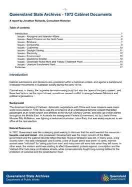 Queensland State Archives - 1972 Cabinet Documents