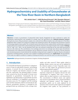 Hydrogeochemistry and Usability of Groundwater at the Tista River Basin in Northern Bangladesh