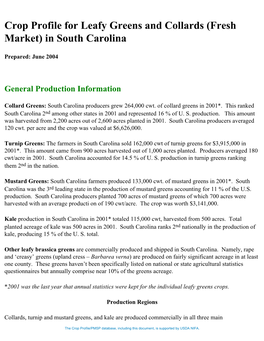 Crop Profile for Leafy Greens and Collards (Fresh Market) in South Carolina