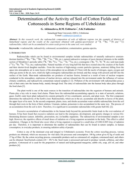 Determination of the Activity of Soil of Cotton Fields and Cottonseeds in Some Regions of Uzbekistan G