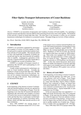 Fiber Optics Transport Infrastructure of Cesnet Backbone