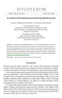 A Checklist of the Brazilian Gasteroid Fungi (Basidiomycota)