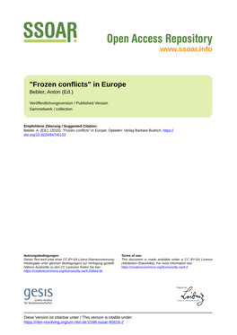 “Frozen Conflicts” in Europe Anton Bebler (Ed.)