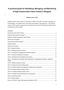 A Practical Guide for Identifying, Managing, and Monitoring of High Conservation Value Forests in Bulgaria