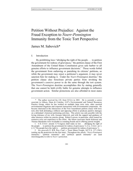 Petition Without Prejudice: Against the Fraud Exception to Noerr-Pennington Immunity from the Toxic Tort Perspective