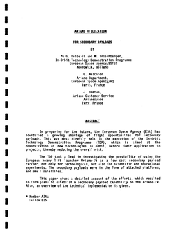 Ariane Utilization for Secondary Payloads