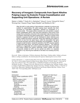 Recovery of Inorganic Compounds from Spent Alkaline Pulping Liquor by Eutectic Freeze Crystallization and Supporting Unit Operations: a Review