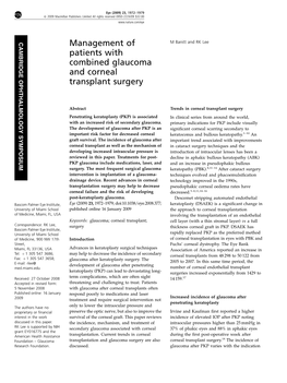 Management of Patients with Combined Glaucoma and Corneal