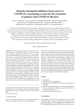 Immune-Checkpoint Inhibitors from Cancer to COVID-19