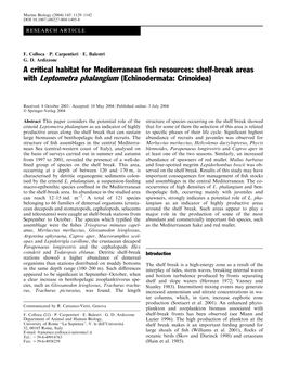 Shelf-Break Areas with Leptometra Phalangium (Echinodermata: Crinoidea)