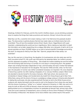 Greetings, Knitters! It's February, and for This Month's Herstory Lesson, We Are Shrinking Ourselves Down to Explore the Things That Make up Protons and Neutrons