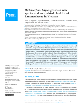 Dichocarpum Hagiangense—A New Species and an Updated Checklist of Ranunculaceae in Vietnam