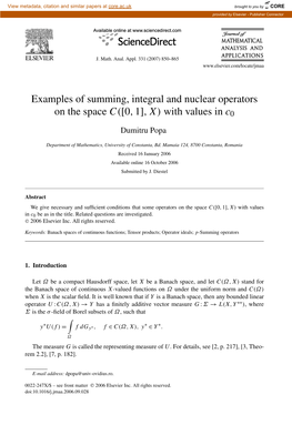 Examples of Summing, Integral and Nuclear Operators on the Space C([0, 1],X)With Values in C0