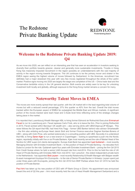 Redstone Private Banking Update Q4 2019