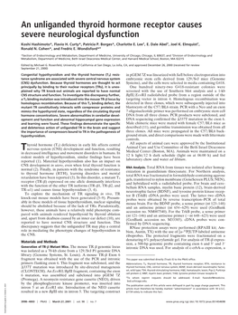 An Unliganded Thyroid Hormone Receptor Causes Severe Neurological Dysfunction