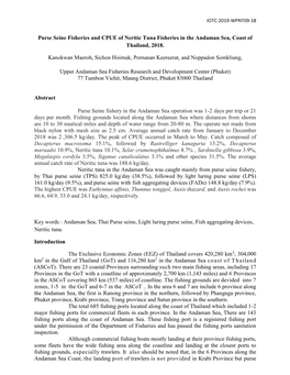 Purse Seine Fisheries and CPUE of Neritic Tuna Fisheries in the Andaman Sea, Coast of Thailand, 2018