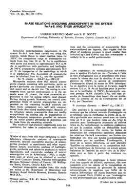 Phase Relationis Involving Arsenopyrite in The