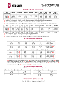 TRANSPORTE PÚBLICO Actualización 1 De Marzo De 2020