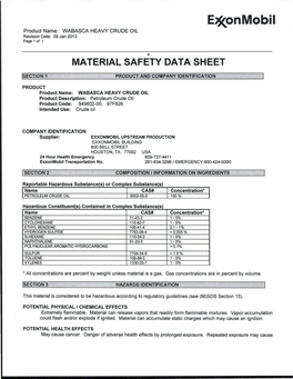 Ejf(Onmobil Product Name: WABASCA HEAVY CRUDE OIL Revision Date: 09 Jan 2013 Page 1 of 1