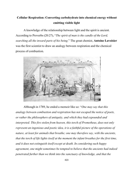 Cellular Respiration: Converting Carbohydrate Into Chemical Energy Without Emitting Visible Light a Knowledge of the Relationsh