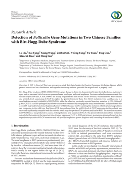 Detection of Folliculin Gene Mutations in Two Chinese Families with Birt-Hogg-Dube Syndrome