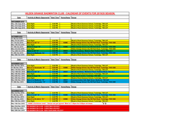 Calendar of Events for 2019/20 Season