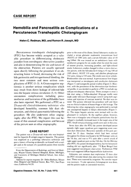 Hemobilia and Pancreatitis As Complications of a Percutaneous Transhepatic Cholangiogram