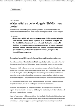 Water Relief As Loliondo Gets Sh16bn New Project - News | the C