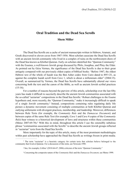 Oral Tradition and the Dead Sea Scrolls