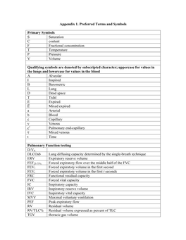 Preferred Pulmonary Terms and Symbols