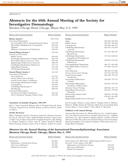 Abstracts for the 60Th Annual Meeting of the Society for Investigative Dermatology Sheraton Chicago Hotel, Chicago, Illinois May 5–9, 1999