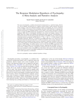 The Response Modulation Hypothesis of Psychopathy: a Meta-Analytic and Narrative Analysis