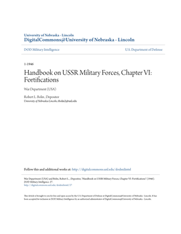 Handbook on USSR Military Forces, Chapter VI: Fortifications War Department (USA)