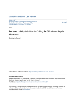 Premises Liability in California: Chilling the Diffusion of Bicycle Motocross
