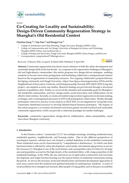 Co-Creating for Locality and Sustainability: Design-Driven Community Regeneration Strategy in Shanghai’S Old Residential Context