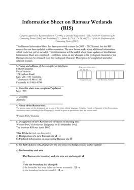 Information Sheet on Ramsar Wetlands (RIS)