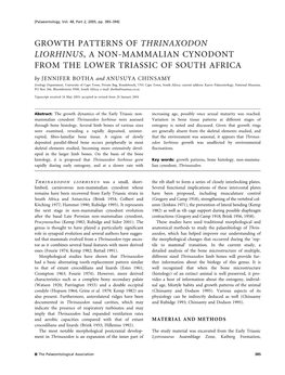 Growth Patterns of Thrinaxodon Liorhinus, A