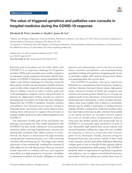 The Value of Triggered Geriatrics and Palliative Care Consults in Hospital Medicine During the COVID-19 Response