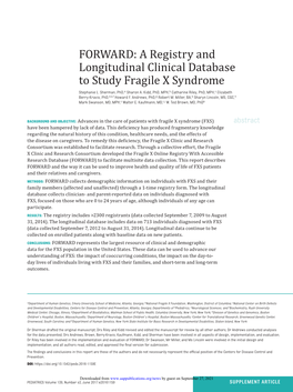 FORWARD: a Registry and Longitudinal Clinical Database to Study Fragile X Syndrome Stephanie L