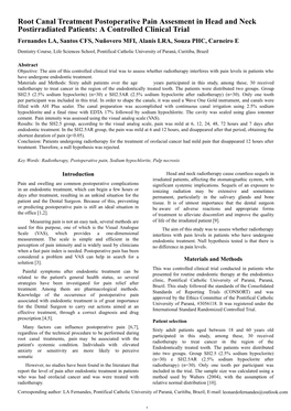 Root Canal Treatment Postoperative Pain Assesment in Head and Neck