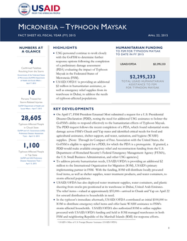 Typhoon Maysak Fact Sheet #3, Fiscal Year (Fy) 2015 April 22, 2015