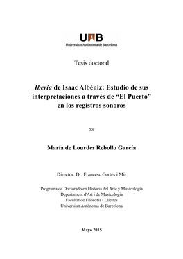 Iberia De Isaac Albéniz: Estudio De Sus Interpretaciones a Través De “El Puerto” En Los Registros Sonoros