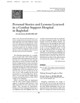 Personal Stories and Lessons Learned in a Combat Support Hospital in Baghdad LTC John Groves, RN, BSN, MSN, CEN