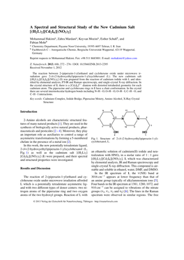 A Spectral and Structural Study of the New Cadmium Salt [(H2L)2][Cd2i6][(NO3)2]