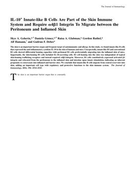 IL-10+ Innate-Like B Cells Are Part of the Skin Immune System and Require Α4β1 Integrin to Migrate Between the Peritoneum