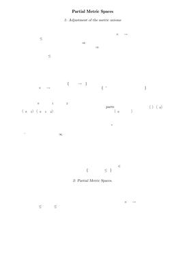 Partial Metric Spaces M.Bukatin,R.Kopperman,S.Matthews,H.P Ajoohesh 1: Adjustment of the Metric Axioms This Talk Is Based on the Reference [B&]