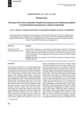 Research Note First Report of the Lesion Nematodes