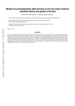 Models of a Protoplanetary Disk Forming In-Situ the Major Uranian