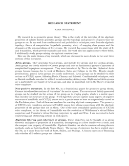 RESEARCH STATEMENT My Research Is in Geometric Group