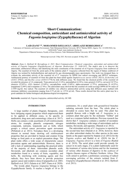 Chemical Composition, Antioxidant and Antimicrobial Activity of Fagonia Longispina (Zygophyllaceae) of Algerian